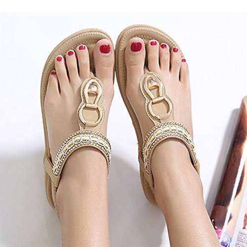 Sandals for Womens, FORUU Summer Ladies Bohemia Beach Flip Flops Shoes Clip Toe (7, Khaki)