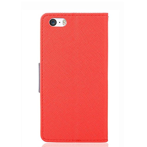 iPhone SE Case, iPhone 5S Case, IPHOX Magnetized Closure Card Slots Money Pouch, Retro Leather Wallet Case Purse Protective Cover Stand Feature Flip Book Case for iPhone 5s / 5 / SE (Red&BU/C)