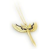 Gold Sterling Silver Archangel Michael's Sword Necklace, Adorned with Black Colored Stones, Ideal for Spiritual Protection, Gift for Believers