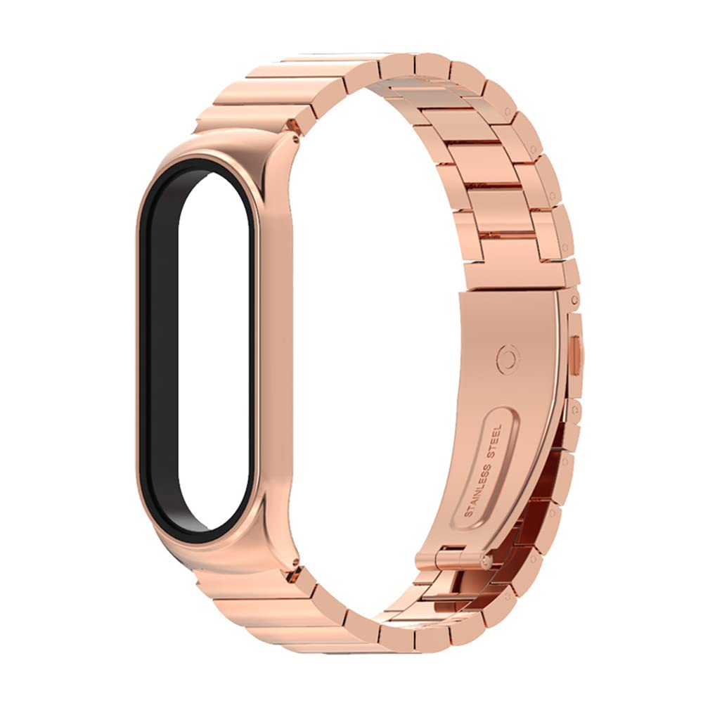 KOMI Watch Band Compatible with Xiaomi mi band 6, Metal Stainless Steel Wristband Replacement Straps for Mi Band 5/4/3 Men Women(rose)