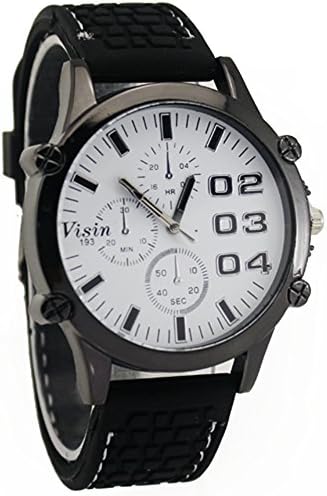 Cutebox Men's Sports Arabic Numbers Specialty Collection Chronograph Black Rubber Watches