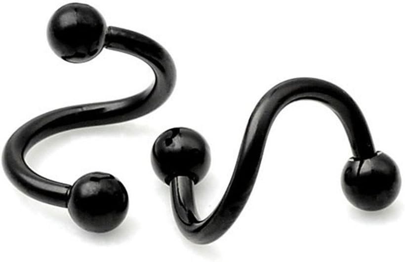 2X 16g Stainless Steel S Black Spiral Twist Ear Helix Tragus Labret Cartilage Nose Rings Earrings Body Piercing