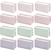 INTERWARM 12Pcs 4 Color PU Leather Cosmetic Pouch, Makeup Bag Bulk Zipper Cosmetic Storage Bags Waterproof Small Portable Toiletry Pouch for Travel, Wedding Party Favors, Bridesmaid Gift