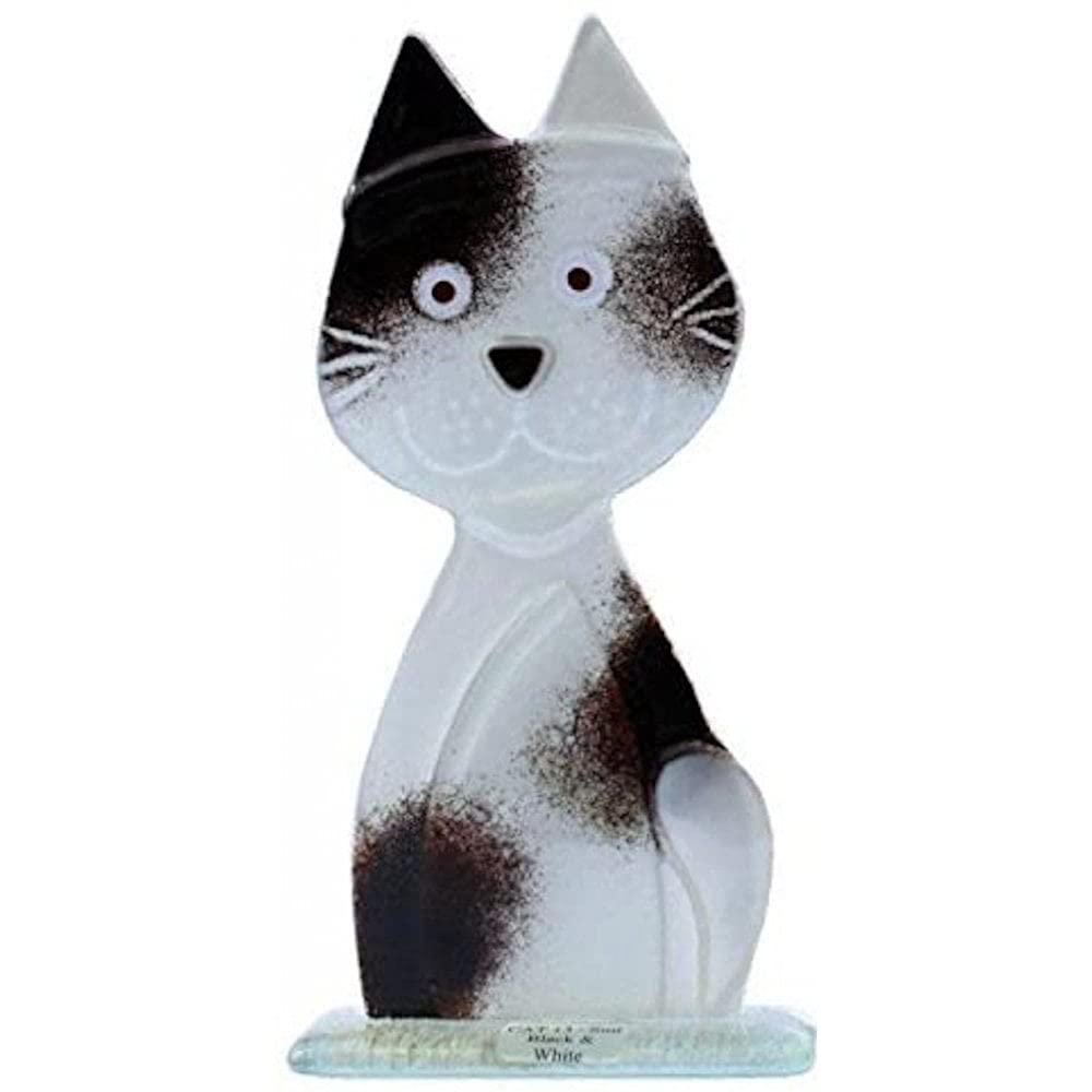 D&J Glassware Fused Glass Cool Cats Collection - Charley Cat in black & white (Small)