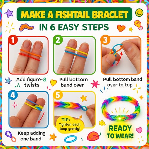 Loomartic 6000+Elastic Rubber Loom Bands Kit Premium Quality Loom Bands Kits for Girls in 20 Multi Colors with Bracelet Beads for Friendship Bracelet Making kit for Girls and Birthday Gifts for Kids