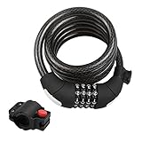Titanker Bike Lock Cable, 6-Feet Bike Cable Basic Self Coiling Resettable Combination Cable Bike Locks with Complimentary Mounting Bracket, 6 Feet x 1/2 Inch (Type-2)