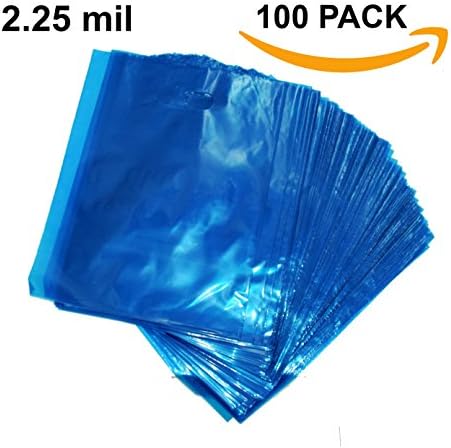 100 12x15 Merchandise Shopping Bags With Die Cut Handles | Blue Extra Thick 2.25 mil LDPE Plastic Bag | Perfect for Retail Stores, Gifts, Promotion, Party Favors | 100% Recyclable