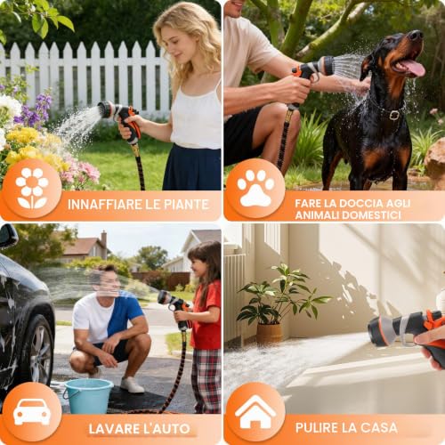 Extendable Garden Hose 22m - Tangle Free Flexible Hose with 1/2" and 3/4" Adapters, Multifunction Garden Gun 8 Modes - for Watering, Car Washing and Cleaning (22m)