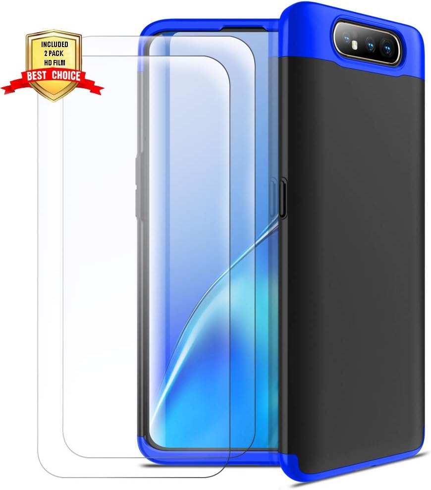 HikerClub Galaxy A80 Case with Screen Protector 3 in 1 Hard Plastic Ultra Thin Slim Fit 360 Degree Full Body Protective Shockproof Anti-Scratch Case for Galaxy A80 (Black&Blue)
