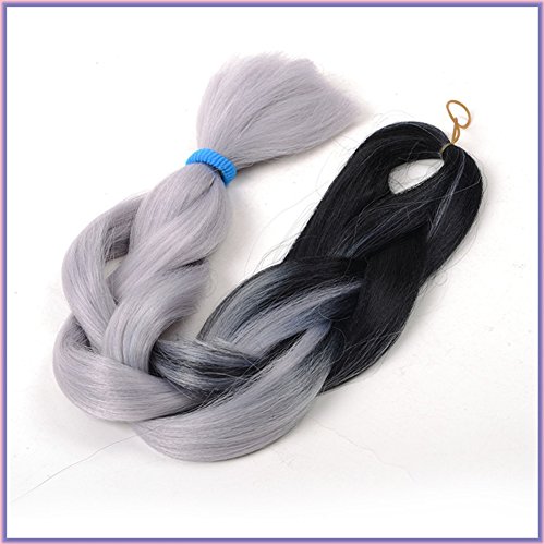 New Bee Hair(TM)3Pcs/Lot Grey Ombre Kanekalon Braiding Hair Extensions Black+Light Grey Color Synthetic Jumbo Braids In stock