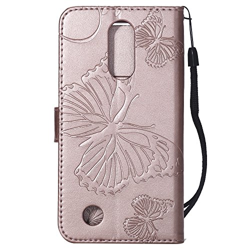 ARSUE LG K20 Case, LG K20 Plus Wallet Case,Leather Folio Flip PU Phone Protective Case Cover with Card Holder & Kickstand for LG K20/LG K20 Plus/LG K20 V/LV5/K10 2017/LG Harmony,Butterfly Rose Gold
