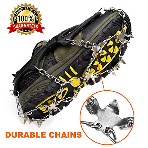 Crampons Ice Cleats for Shoes and Boots Women Men Kids Anti Slip 19 Spikes Stainless Steel Microspikes for Hiking Fishing Walking Climbing Jogging Mountaineering