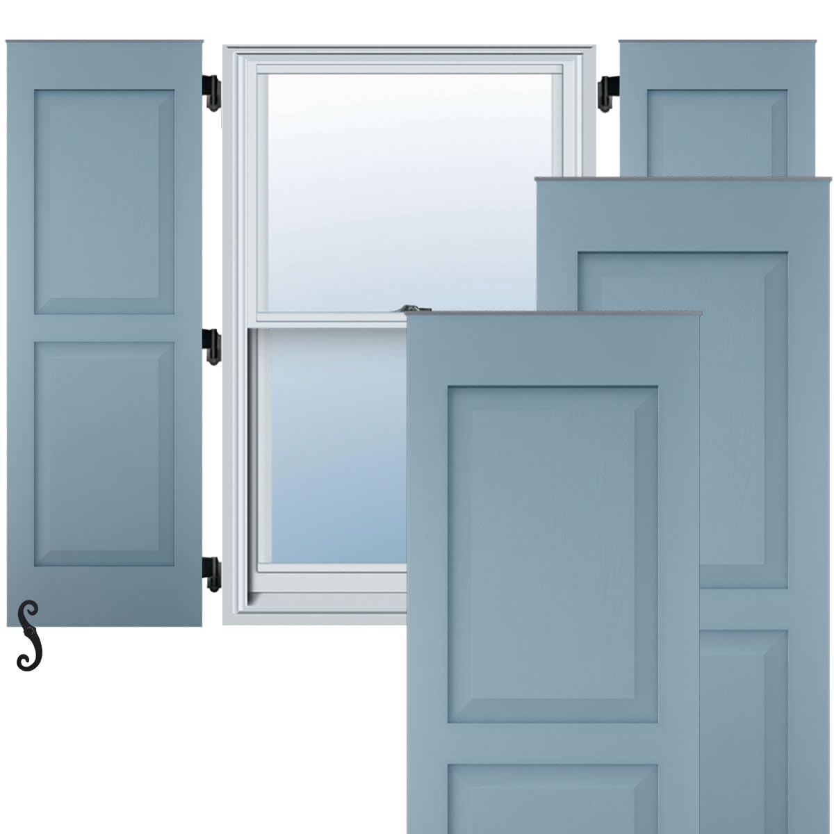 Photo 1 of 12"W x 55"H Americraft Two Equal Raised Panel Exterior Real Wood Shutters (Per Pair), Peaceful Blue