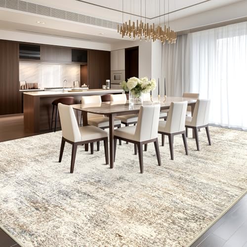 Capslpad Modern Abstract Area Rugs 8x10 Washable Rug for Living Room Non-Slip Farmhouse Rug Low Pile Soft Non-Shedding Beige Abstract Pattern Large Rugs for Bedroom Office Dining Room