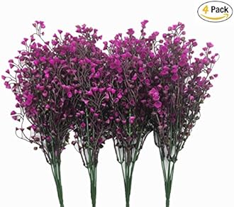 CATTREE Artificial Shrubs Bushes, Plastic Fake Green Plants for Wedding Indoor Decor Home Garden Verandah Kitchen Office Table Centerpieces Arrangements Christmas Decoration Fuchsia 4 pcs