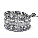 Here Fashion Mix Gray Crystal Pink Leather 5 Wrap Bracelet