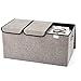 EZOWare Extra Large [3-Pack] Linen Fabric Foldable Storage Cubes Bin Box Containers with Lid and Handles - Light Gray For Home, Office, Nursery, Closet, Bedroom, Living Room (24x12x12inch)