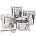 Kitchen Canisters Stainless Steel - Beautiful Canister Sets for Kitchen Counter, 4-Piece Small with Airtight Lids and Measuring Spoon - Tea Coffee Sugar Canisters by SilverOnyx - 4pc Clamp Lids