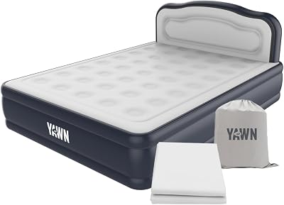 YAWN AIR Deluxe Self-Inflating King Air Bed with Built-In Pump & Headboard