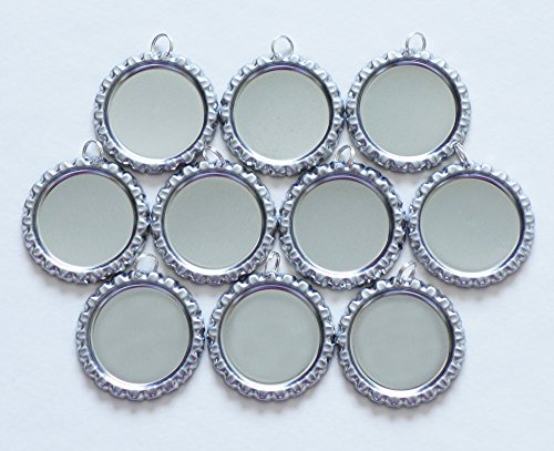 LOVEKITTY  -- 50 pcs Flattened Silver Bottle Caps with Holes and 8mm Split Rings Attached