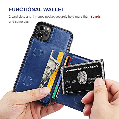 iPhone 11 Pro Wallet Case Credit Card Holder, KIHUWEY Premium Leather Kickstand Durable Shockproof Protective Cover iPhone 11 Pro 5.8 Inch (Blue) - Thumbnail 3