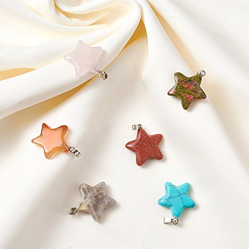 Fashewelry 50PCS Mixed Stone Star Gemstone Pendant Healing Pointed Chakra Crystal Quartz Pendants Charms for Necklace Jewelry Making