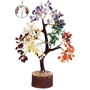 KACHVI Crystal Tree Natural Tumbled Stone Tree Crystals And Gemstones Healing Bonsai Ornaments Living Room Tree of Life Gift Meditation Spiritual Crystal Gifts Money (Gold Wire 300 Bead 10-12 Inch