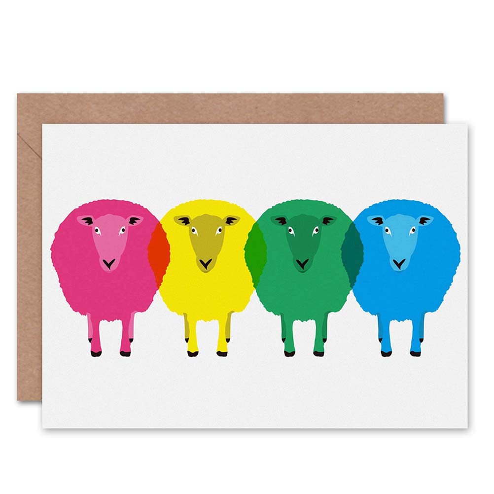 Wee Blue Coo CUTE COLOURFUL CARTOON SHEEP BIRTHDAY ART GREETINGS GREETING CARD GIFT