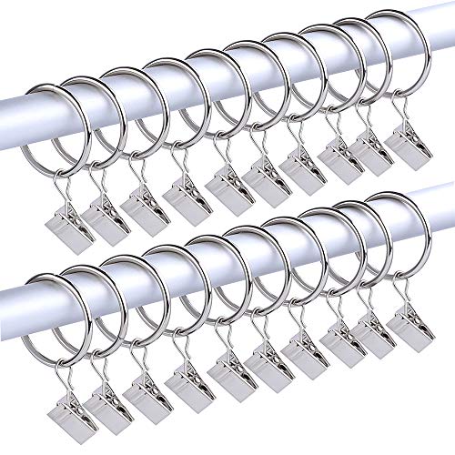 Hapythda Clip Curtain Rings, 20 PCS Metal Curtain Rings Silver Nickel Plating with Clips and Eyelet Decorative for Sheer Drape, Blackout Drapery and Drop Cloth Tarp(1.26 Inch) - Thumbnail 7