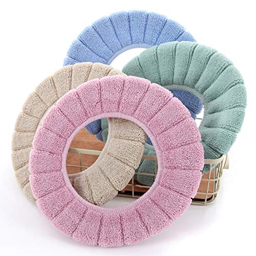 Cushioned Toilet Seat Cover Pads Bathroom Soft Fibers Thicker Warmer Stretchable Washable Lid Covers 2Pcs (Blue) - Thumbnail 7