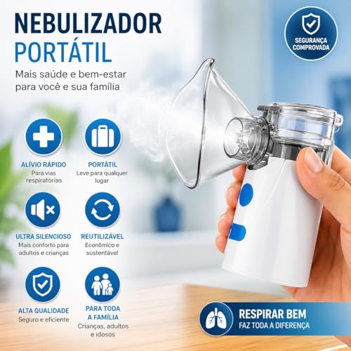 Nebulizador Portátil Ultrassônico Silencioso com Máscaras Adulto e Infantil