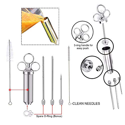 Meat Injectors - 2 Oz Meat Injector Syringe Poultry Marinade Flavour Seasoning Injectors Bbq Kit With 3 Needles - Injectors Pumps Pump Kits Professional Guns Meat