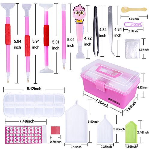 MACTING New Design LED Diamond Painting Pen Cross Stitch Tool Set 118 Pieces, Diamond Embroidery Storage Box Kit for DIY Art Craft