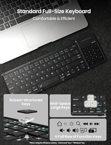 Nillkin Foldable Bluetooth Keyboard Folding with Touchpad & Number Pad, Portable Wireless Full Size Travel Keyboard with Trackpad for PC Laptop iPad Tablets Smartphone, Silicone Leather Cover, Black