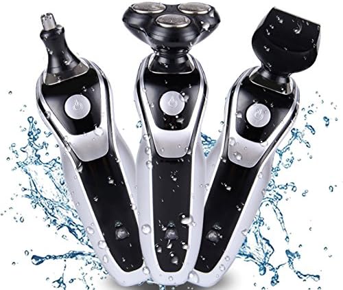 Electric Shaver Razor Beard Trimmer for Men Waterproof 4D Rotary Floating Heads Cordless 3 in 1 Shave with Nose Hair Trimmer Razor Sideburns Cutter Wet/Dry Rechargeable
