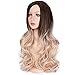AISI QUEENS Ombre Long Curly Wig Cospaly Wigs Synthetic 2 Tone Dark Brown to Ash Blonde Wavy Wigs Natural Looking Side Part Heat Resistant Wigs for Women