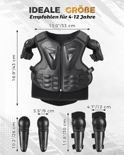 Children's Protective Set for Bicycle MTB Scooter, Adjustable Protective Clothing with Chest Area, Knee & Elbow Protection, Lightweight for Outdoor Activities