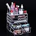 SONGMICS Makeup Organizer 7 Drawers Cosmetic Storage Display with 11 Top Compartments for Brush Lipsticks 3 Pieces Set Clear UJMU07T