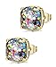 LOYALLOOK Womens Stainless Steel Gold Post Stud Earrings Multi-Color Square Stone Ear Piercing Earrings Golden Tone