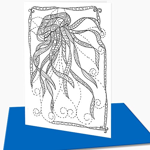 Under the Sea Coloring Greeting Cards for Adults | Birthdays or Thank You Cards | 12 Unique A6 Designs | Blue Envelopes Included