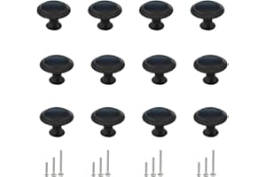 QHAJRYYC 12 Pack Kitchen Cabinet Knobs, Dresser Drawer Knob with Screws, Round Cabinet Knobs, Round Drawer Knob (Black)