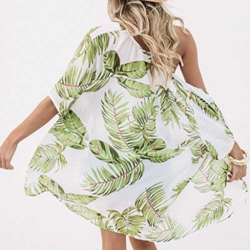 Women Casual Floral Short Sleeve Chiffon Kimono Shawl Sheer Cover Up Top - Thumbnail 4