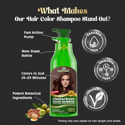 Herbishh 2 Pcs Chestnut Brown Hair Color Shampoo+ 1Argan Hair Mask Permanent Color Shampoo For Men And Women Long Lasting Easy To Apply