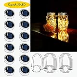 Starry Love Upgraded Solar Mason Jar Lighs, Warm White 12 Packs of 30 LED String Fairy Star Firefly Jar Cover Lights, Including 12 Hangers (Excluding Jars), Best for, Terrace Garden Decoration