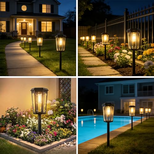 A.bigwhale Outdoor Solar Lamp for Garden, Waterproof Bright Solar Lights Outdoor, 4 Pieces Solar Light for Outdoor Paths Patio Terrace Lawn Walkway