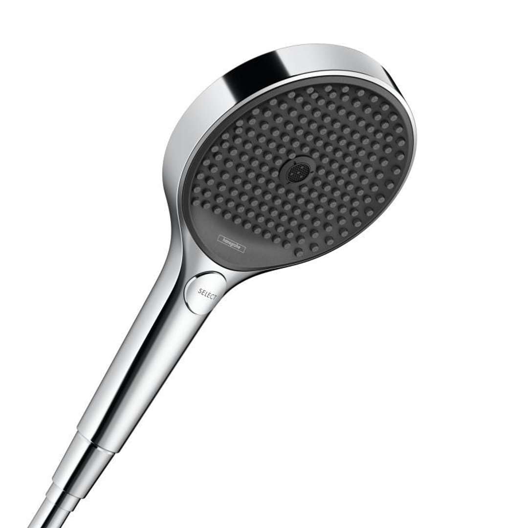 hansgrohe Rainfinity - water-saving shower head 9 l/min (EcoSmart), hand shower round (⌀ 130 mm) with 3 sprays, with anti-limescale function, chrome, 26865000