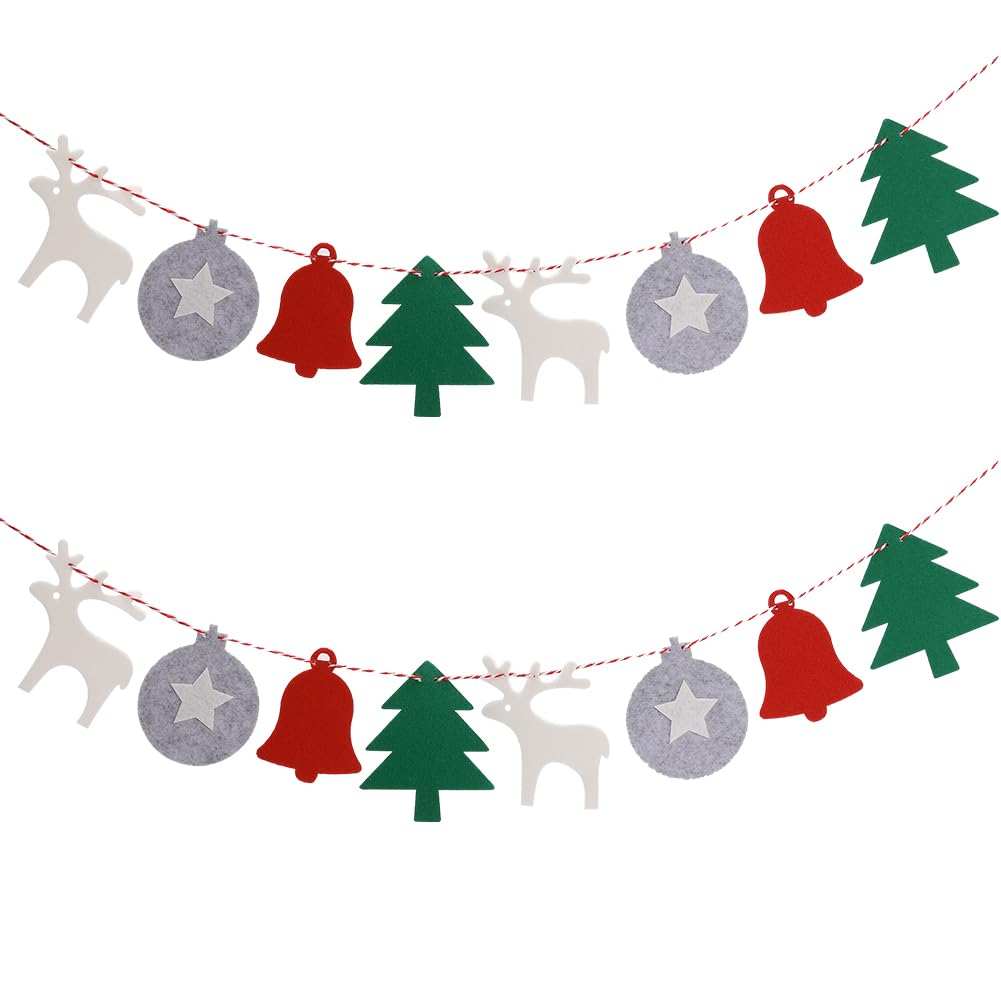 GORGECRAFT Christmas Banner Flag Xmas Tree Garland 16Pcs Pendants 3M Rope Ball & Deer & Tree & Bell Cloth Banners Bunting for Christmas Tree Holiday Indoor Outdoor Home Office Hanging Decor