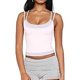 Women Double Layered Tank Tops Spaghetti Strap Yoga Workout Tops Camis Casual Going Out Cropped Top