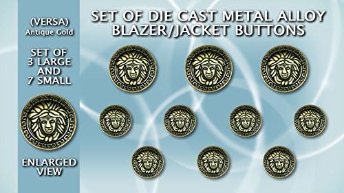 Set of Die Cast Metal Blazer Buttons VERSAAG - Medium Weight - (Antique Gold)