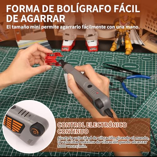 Bucasso Cordless Pen Sander, Variable Speed, USB Charging and LED Light, Multi-purpose Electric Tool for Sanding, Polishing, Finishing and Crafting (GREY)
